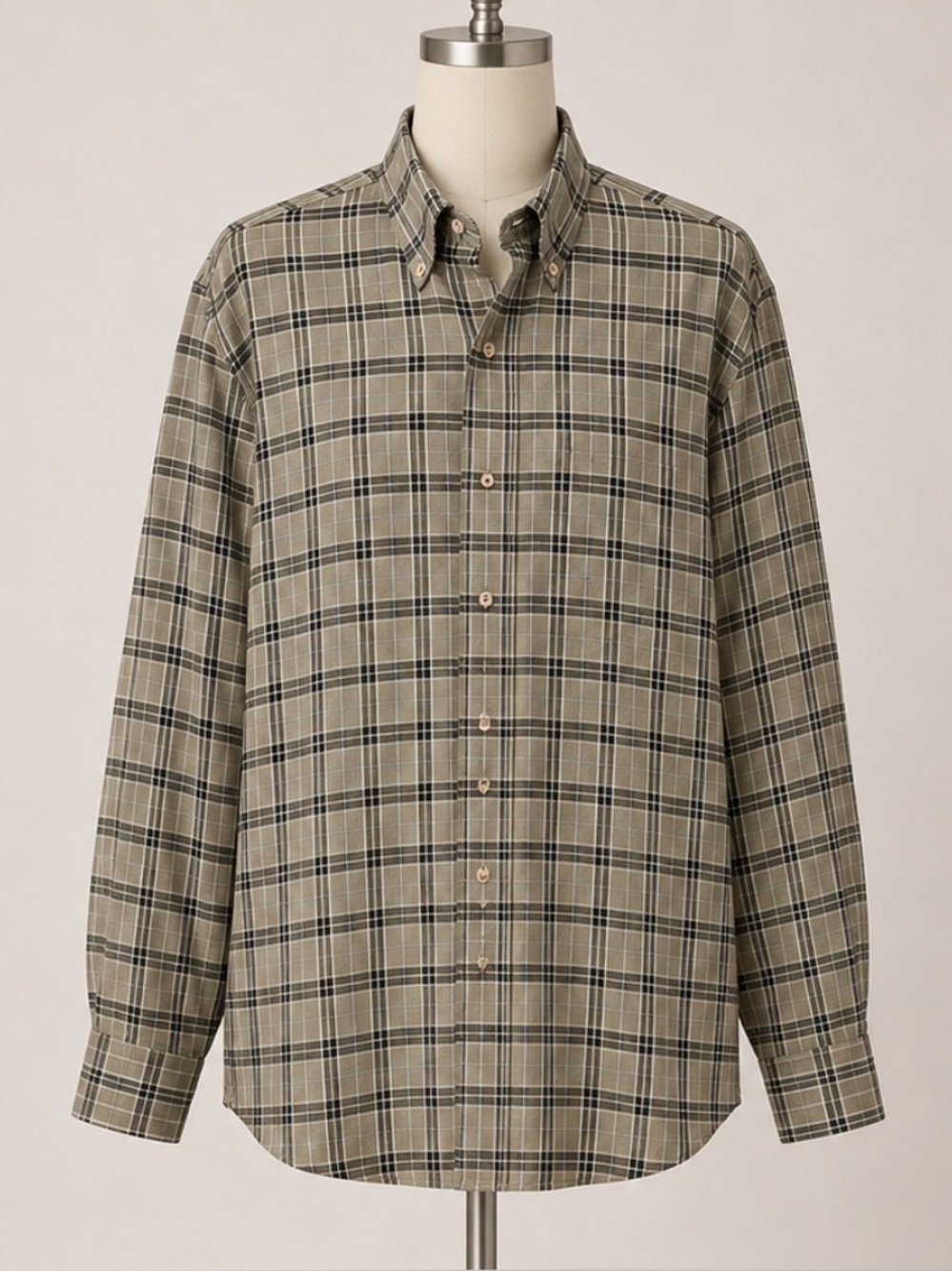 Cartier Men’s Plaid Button-Up Shirt Size 40 Beige Black Check Long Sleeve Luxury
